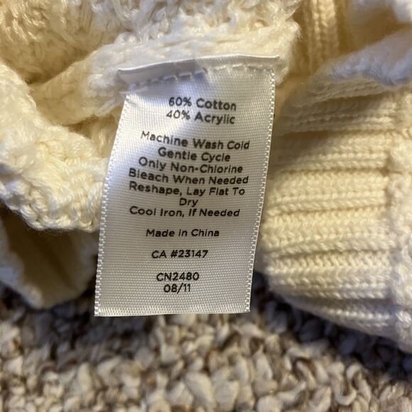 Talbots Womens Crosshatch Basket Weave Sweater Size L 3/4 Sleeve Off White Ivory - Picture 6 of 10